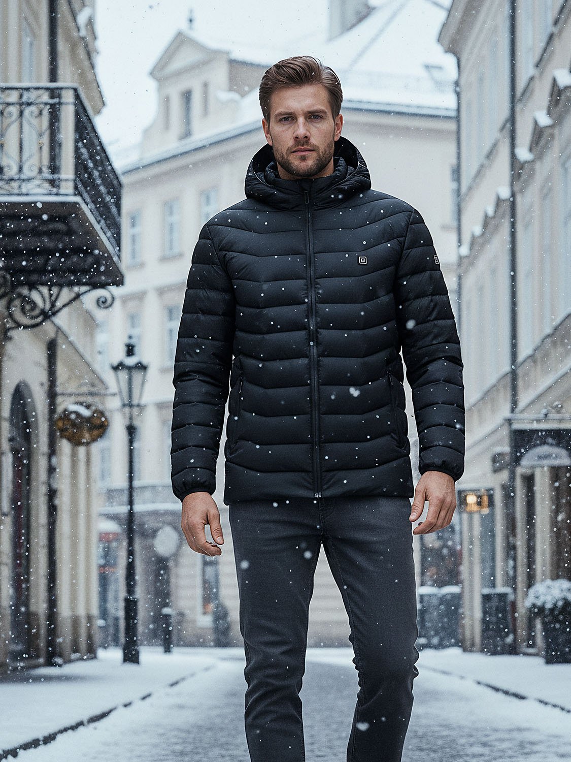 men's heated down jacket with battery