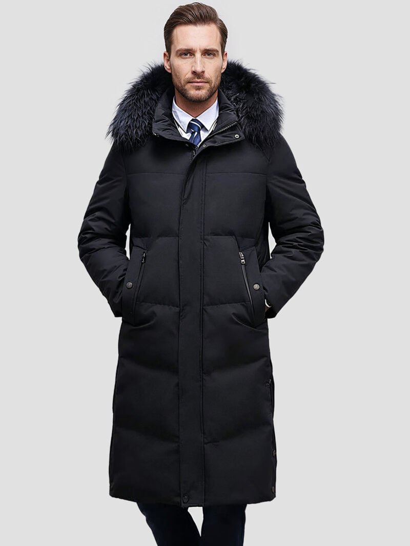 men's long fur down jacket
