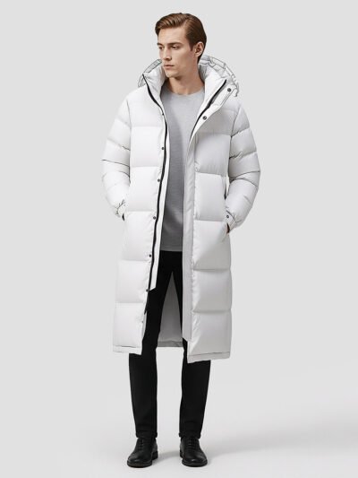 men's long white down jacket