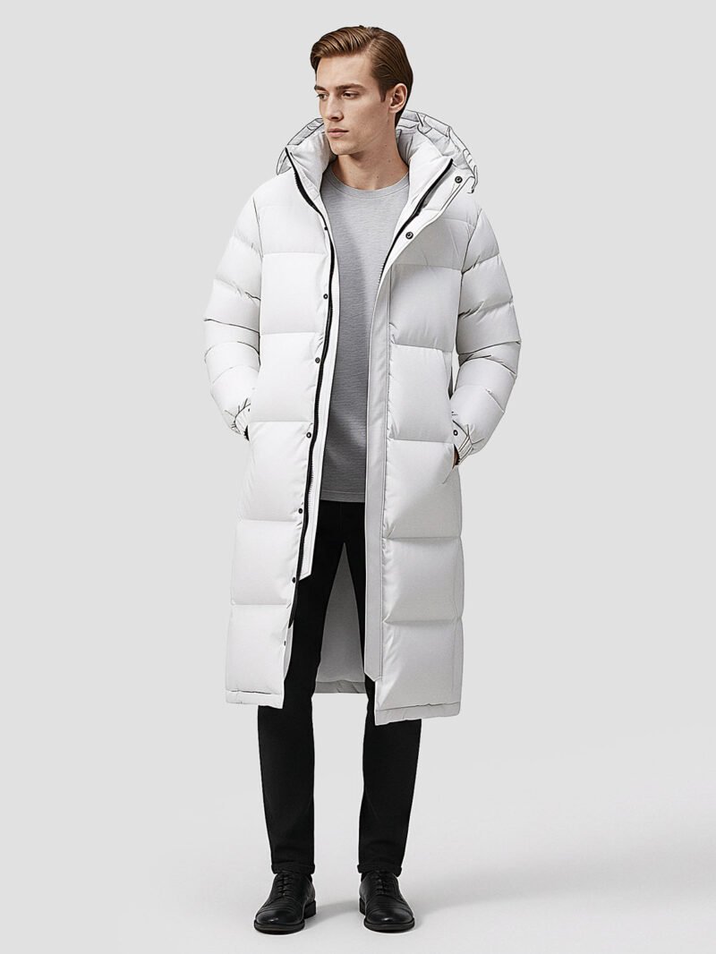 men's long white down jacket