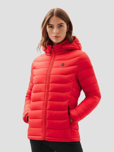 red heated down jacket for women and men