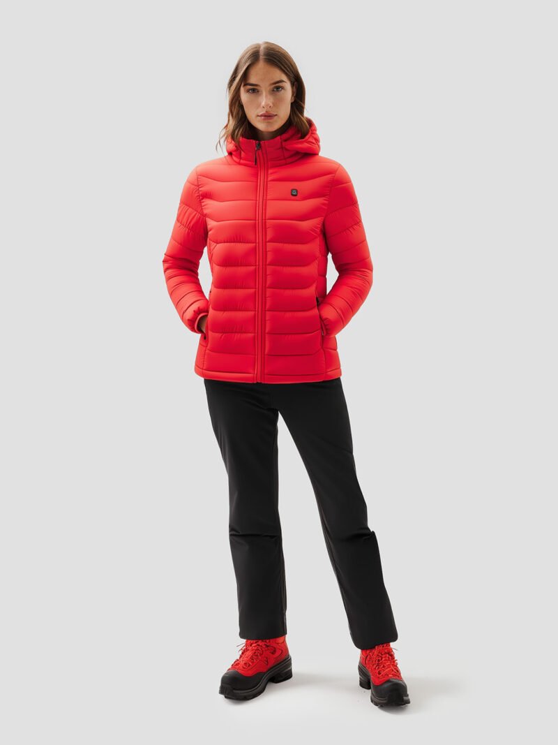 red heated down jacket for women and men