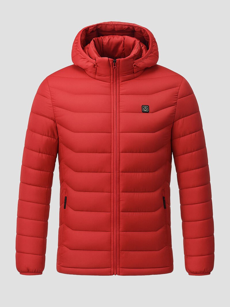 red heated down jacket for women and men