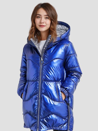 shiny women's down jacket with hood