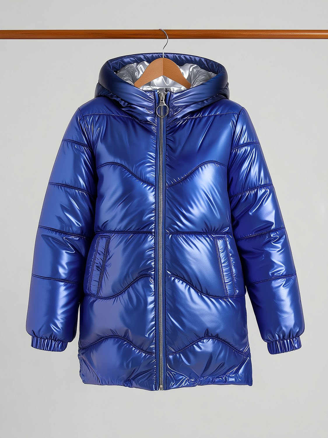 shiny women's down jacket with hood