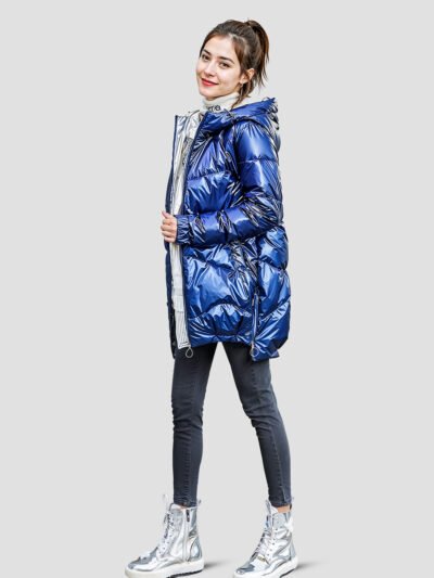 shiny women's down jacket with hood