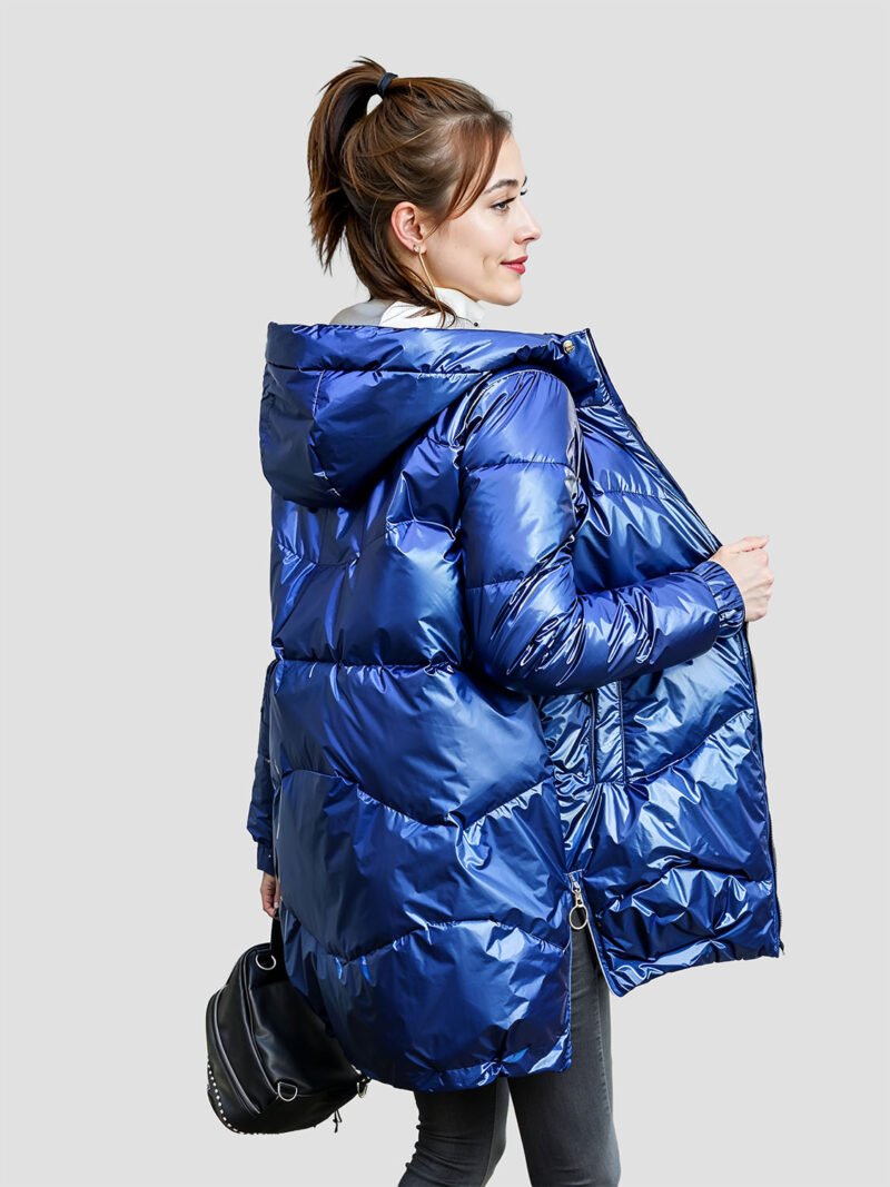 shiny women's down jacket with hood