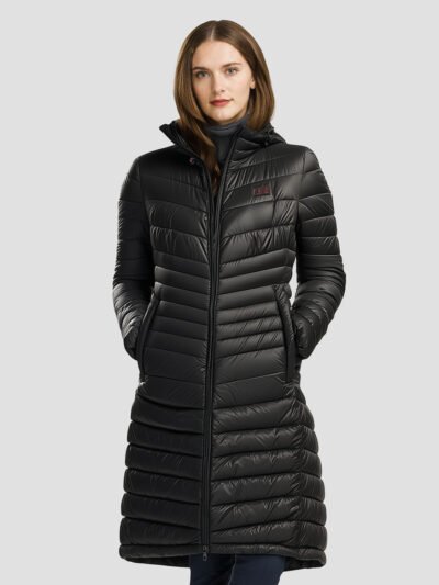 women's long heated down jacket