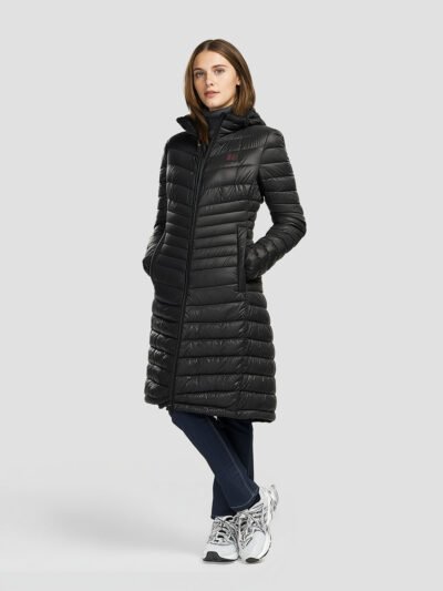 women's long heated down jacket