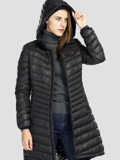 women's long heated down jacket