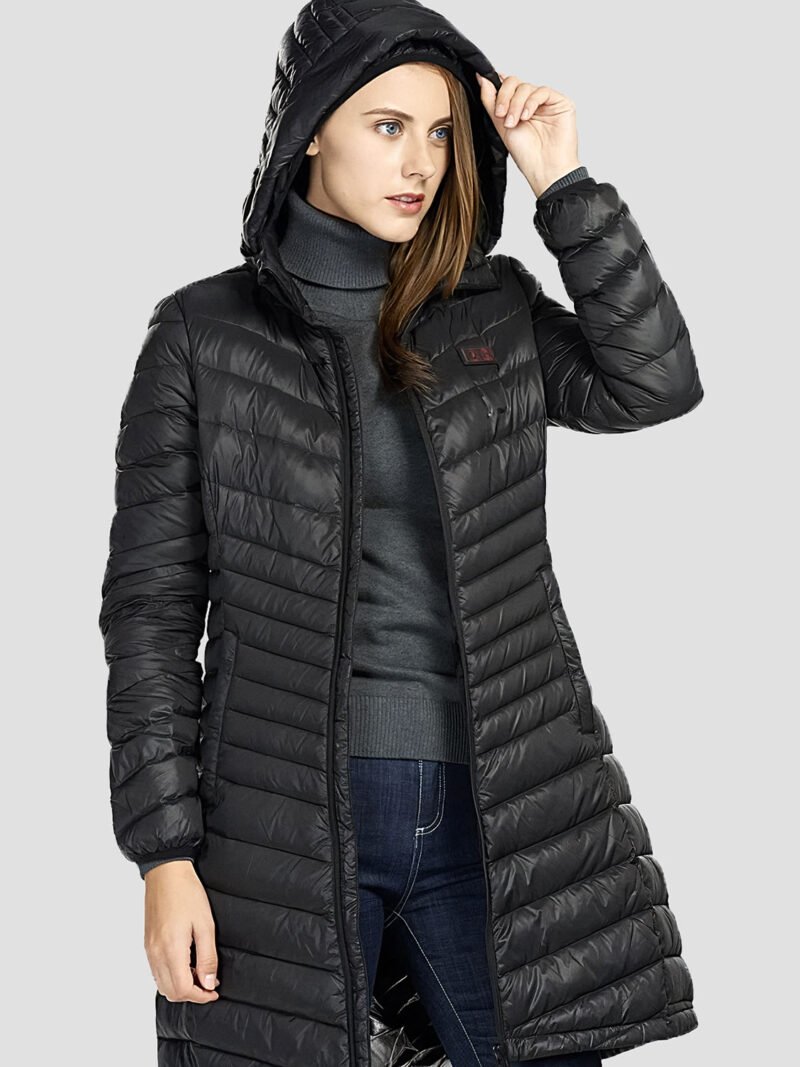 women's long heated down jacket