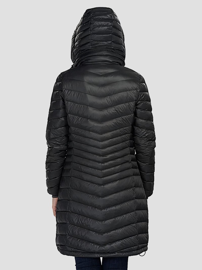 women's long heated down jacket