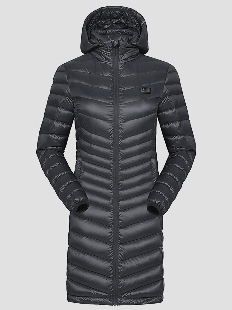 women's long heated down jacket