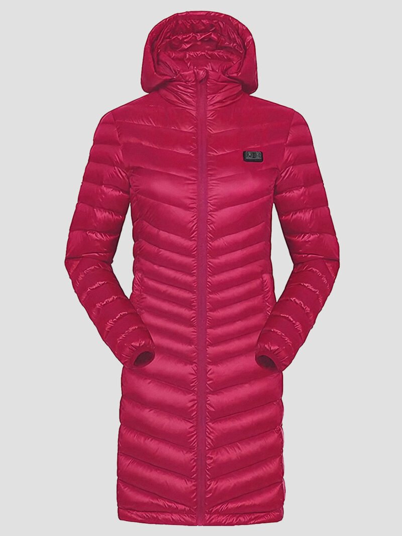 women's long heated down jacket
