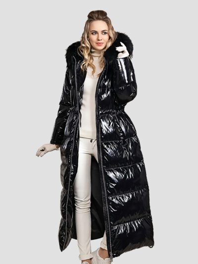 women's long shiny down jacket