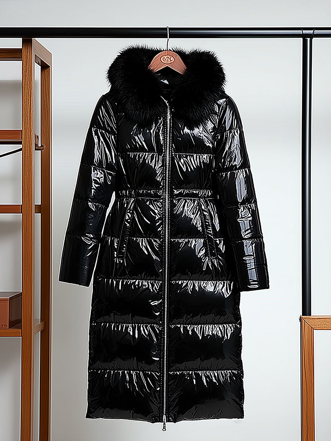 women's long shiny down jacket