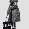 women's mid-length down jacket with fur hood
