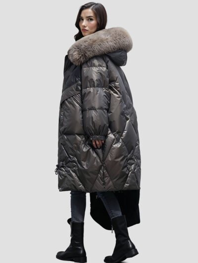 ROYALFUR – Doudoune femme mi longue avec capuche fourrure 8 women's mid-length down jacket with fur hood