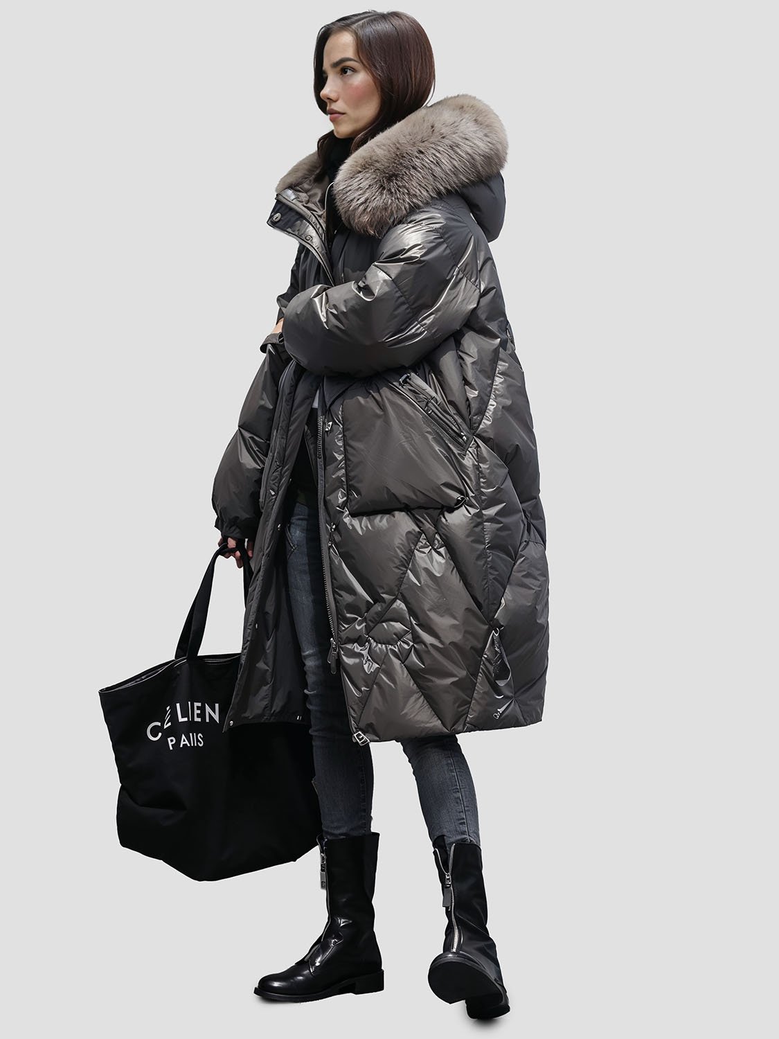 ROYALFUR – Doudoune femme mi longue avec capuche fourrure 2 women's mid-length down jacket with fur hood
