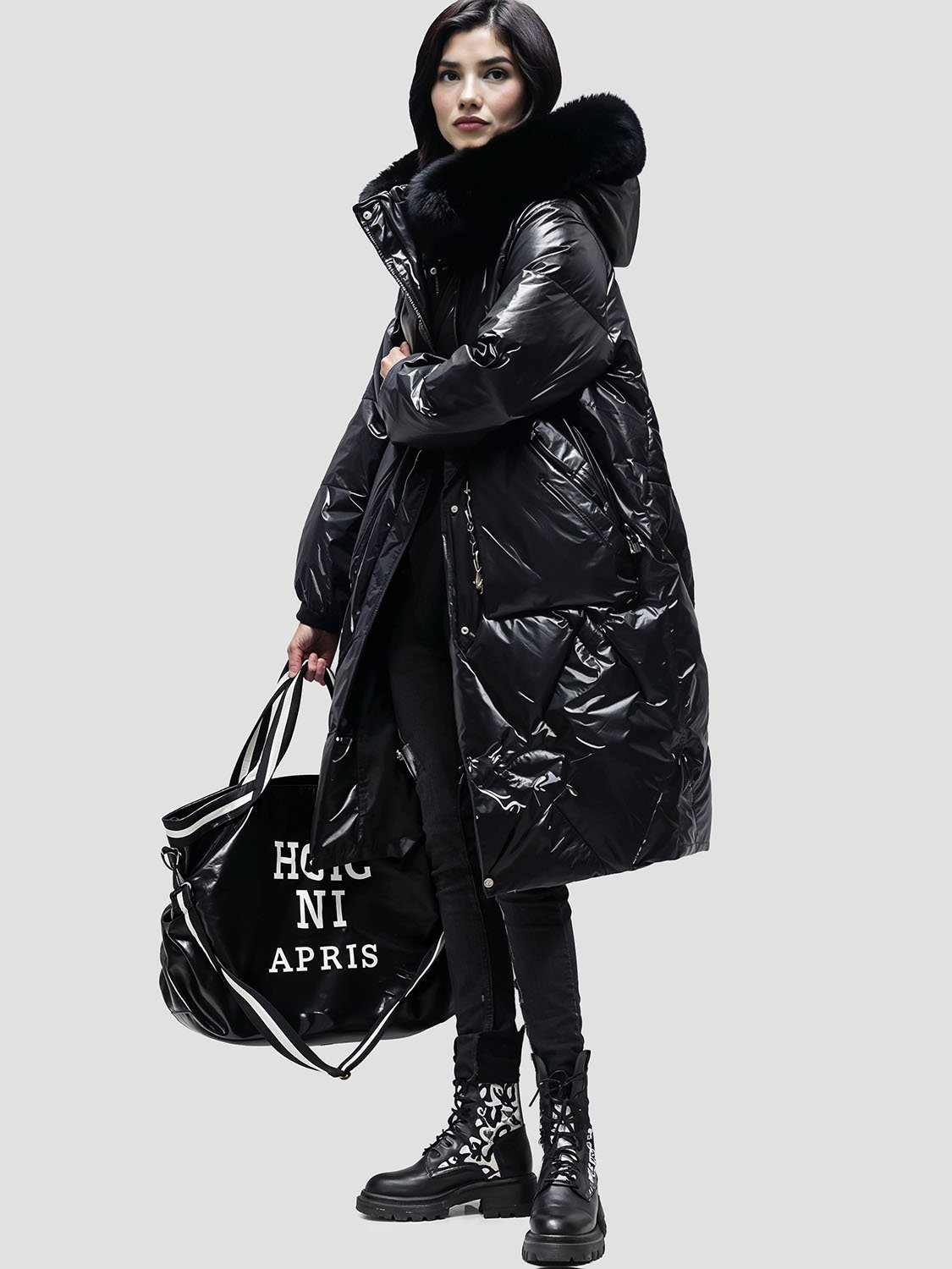 ROYALFUR – Doudoune femme mi longue avec capuche fourrure 4 women's mid-length down jacket with fur hood