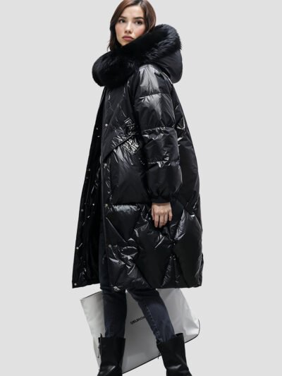 ROYALFUR – Doudoune femme mi longue avec capuche fourrure 10 women's mid-length down jacket with fur hood