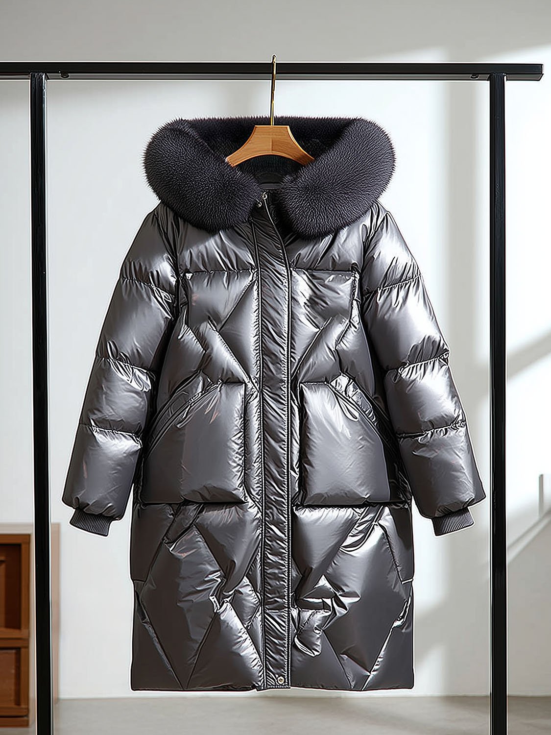 ROYALFUR – Doudoune femme mi longue avec capuche fourrure 7 womens mid length down jacket with fur hood 9