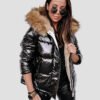 women's shiny black down jacket