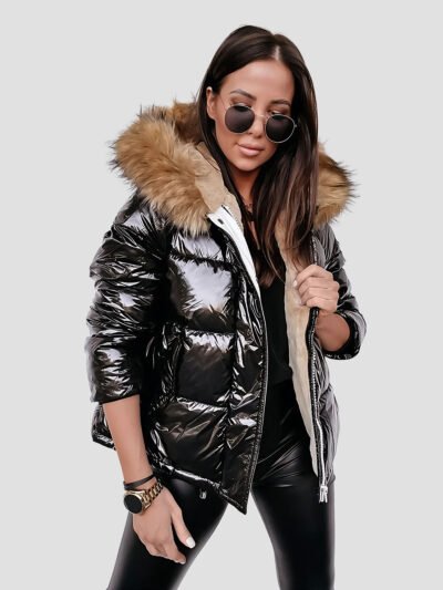 women's shiny black down jacket