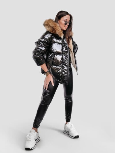 women's shiny black down jacket