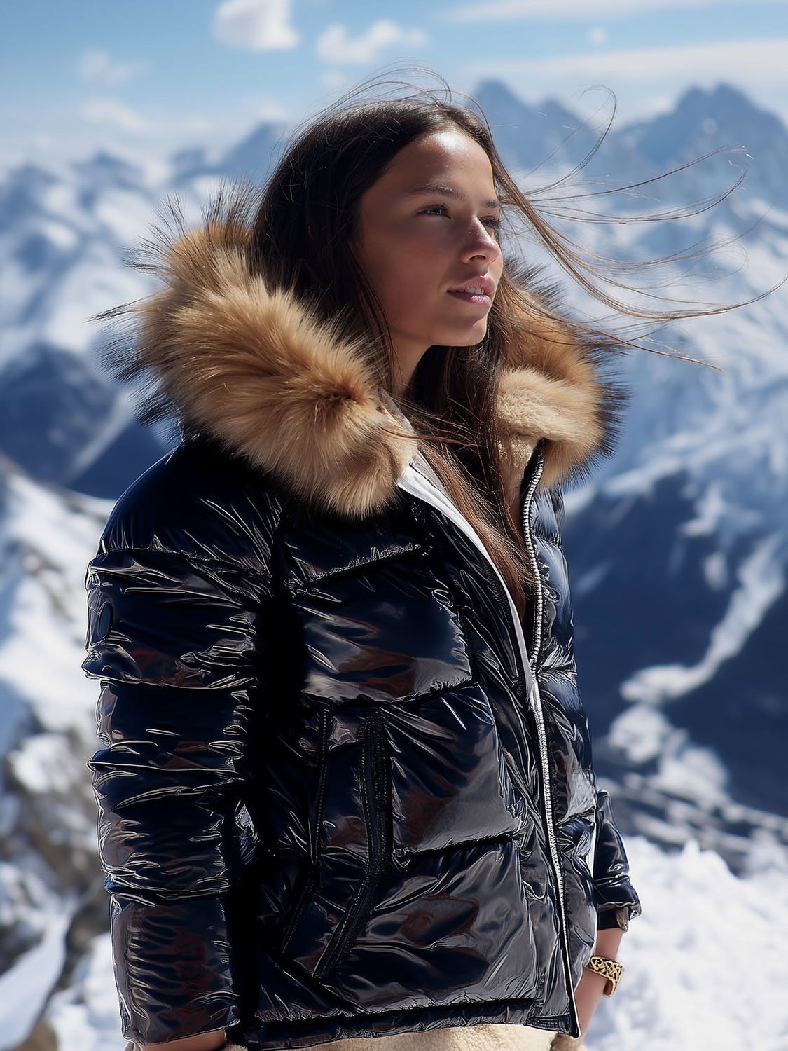 women's shiny black down jacket