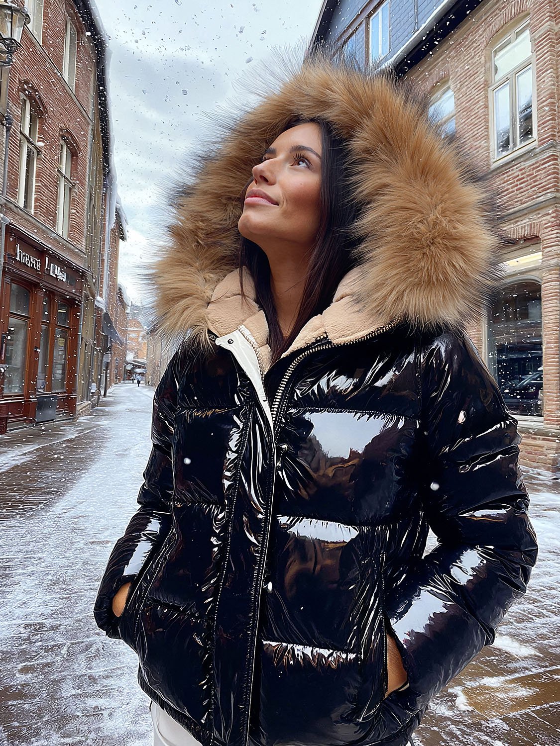 women's shiny black down jacket