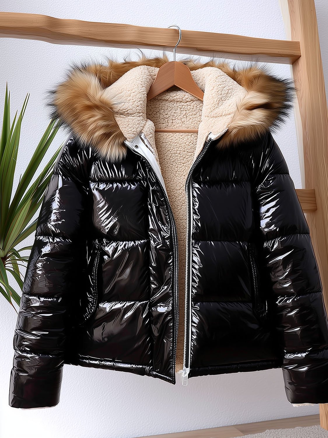 women's shiny black down jacket