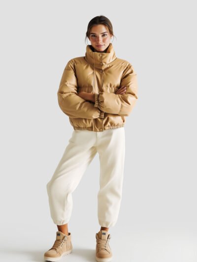 Women's faux leather down jacket