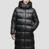 black shiny long down jacket