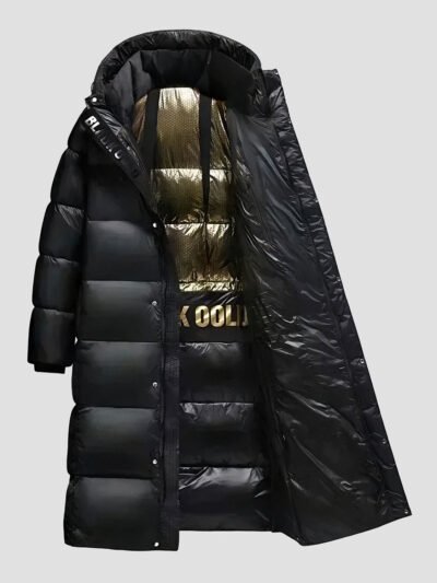 black shiny long down jacket 5