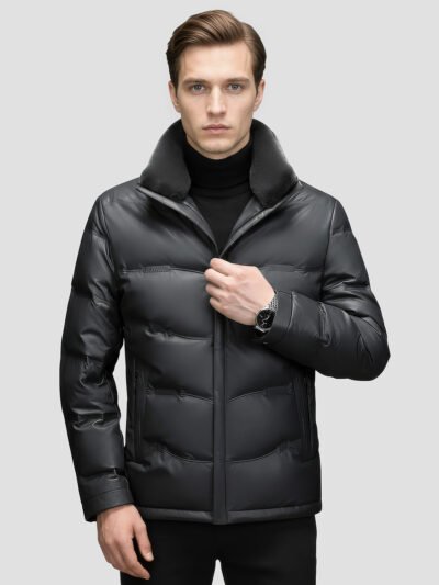 luxury men's leather down jacket