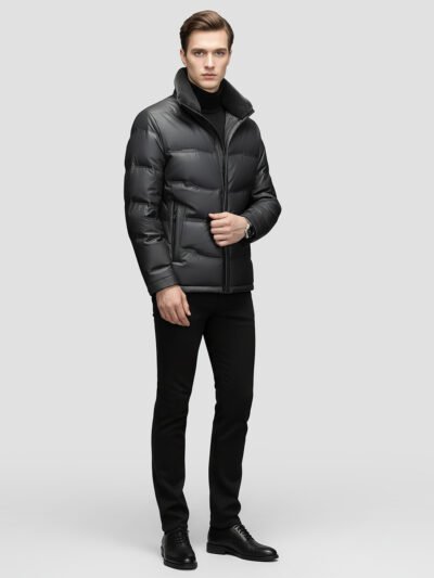 luxury men's leather down jacket