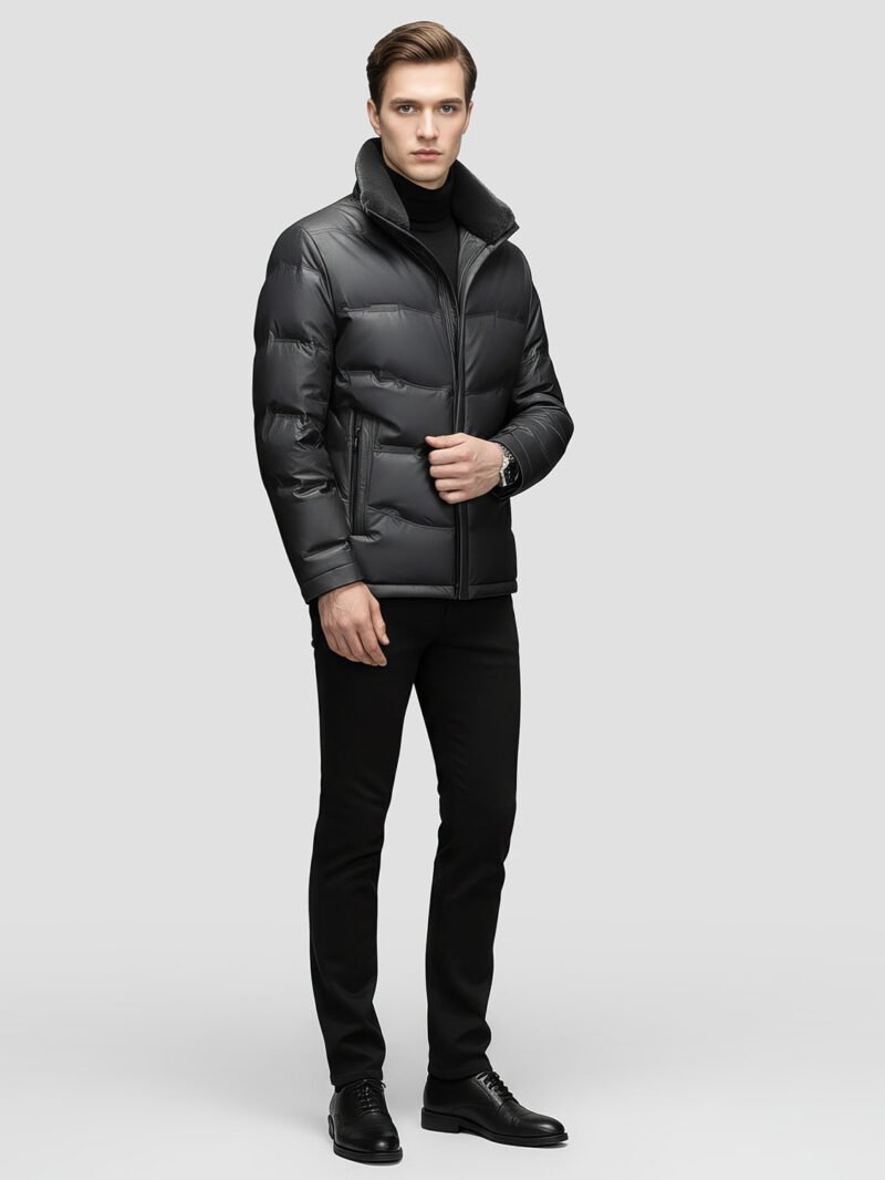 luxury men's leather down jacket
