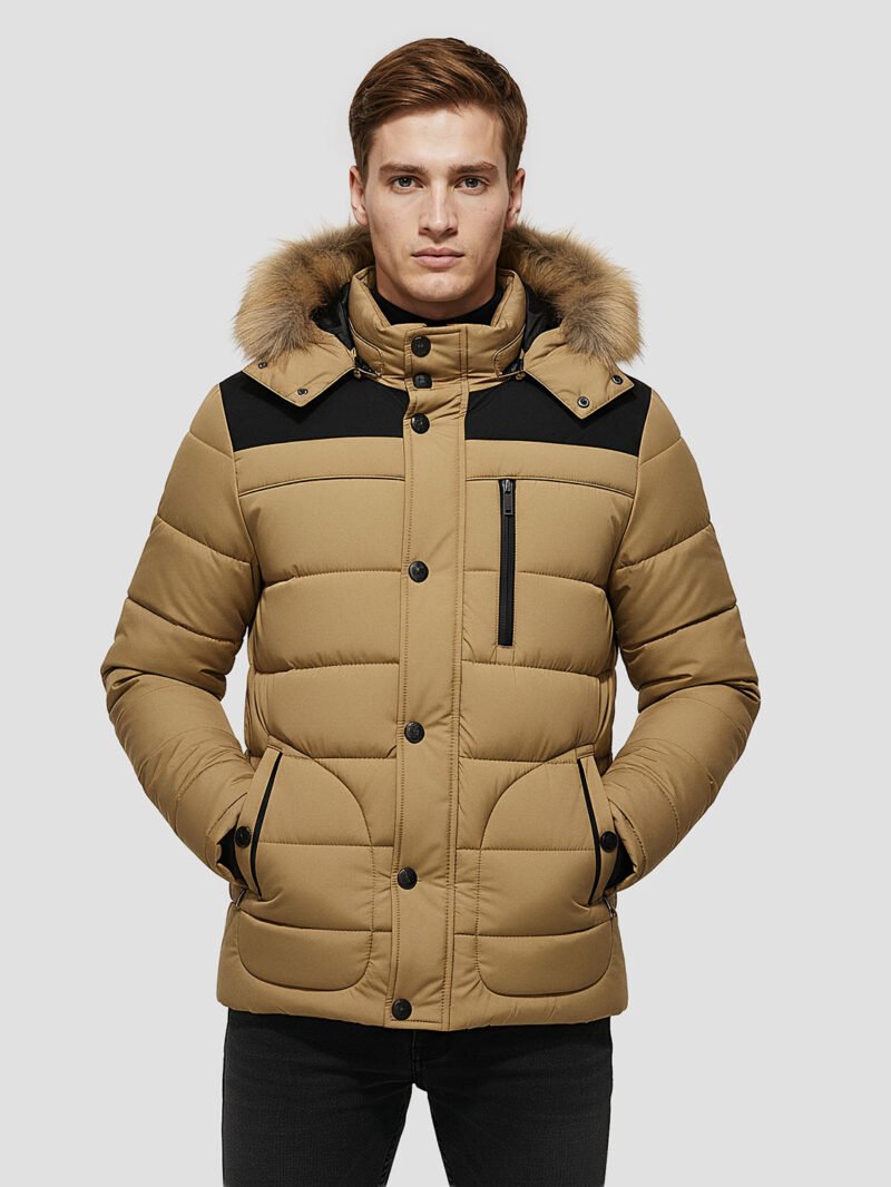men's brown fur down jacket