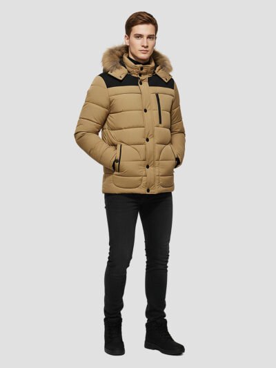 men's brown fur down jacket