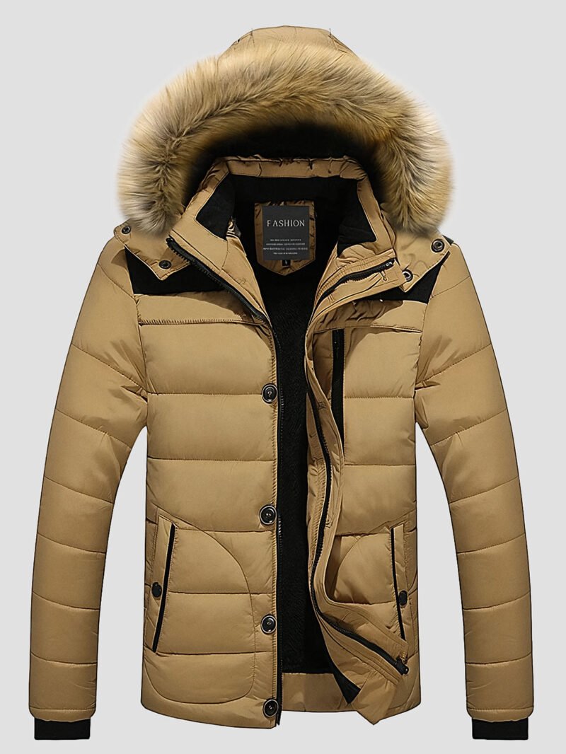 men's brown fur down jacket