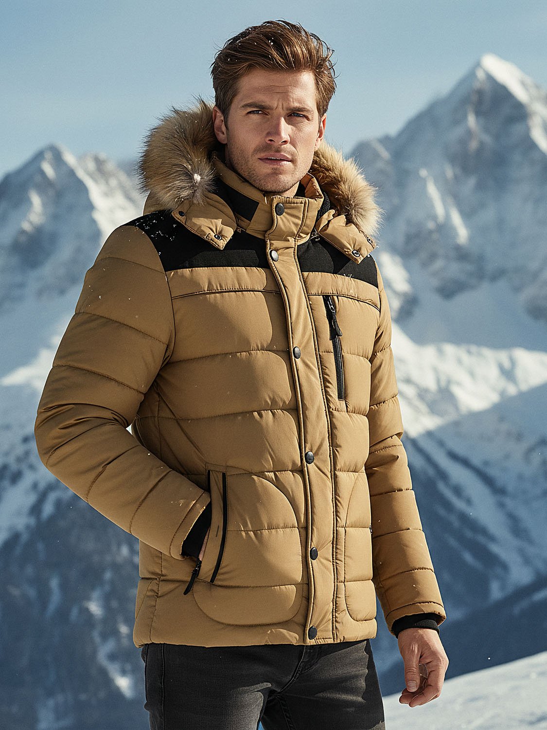 TERRAFUR – Doudoune marron homme fourrure 5 men's brown fur down jacket