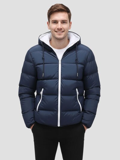 men's lightweight navy blue down jacket