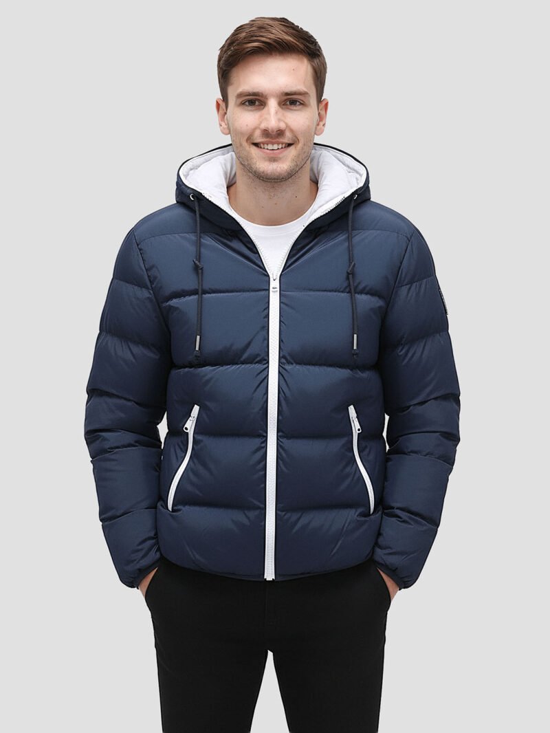 men's lightweight navy blue down jacket