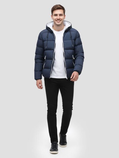 men's lightweight navy blue down jacket