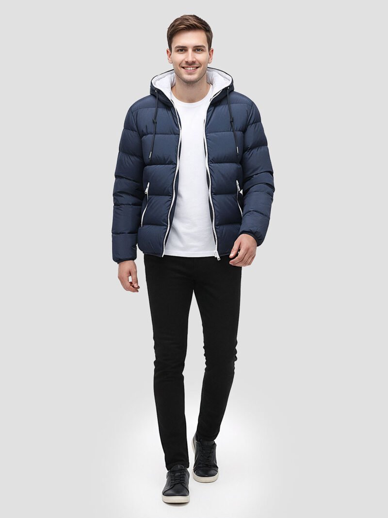 men's lightweight navy blue down jacket