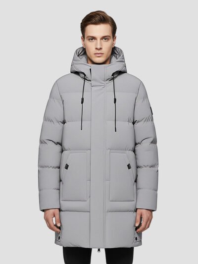 men's long hooded down jacket