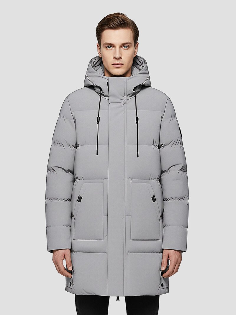 men's long hooded down jacket