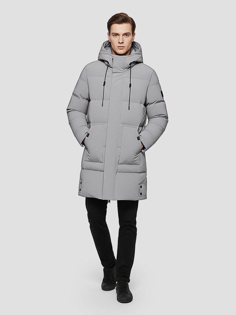 men's long hooded down jacket