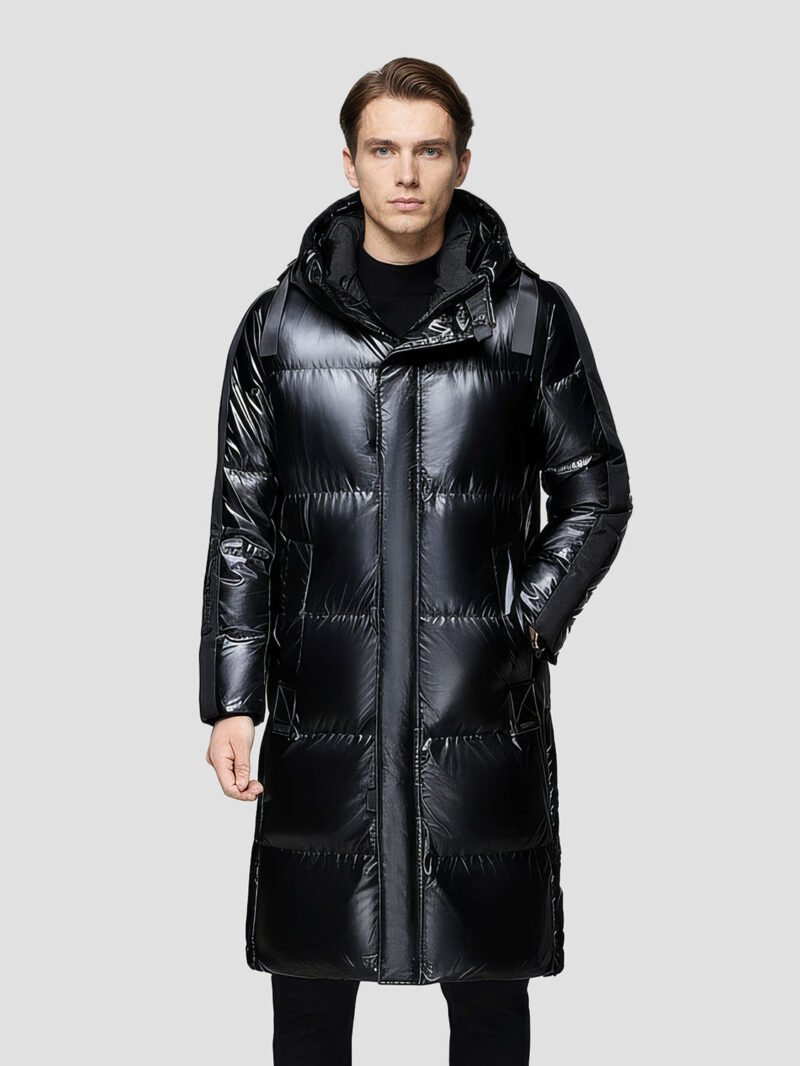 men's long shiny down jacket